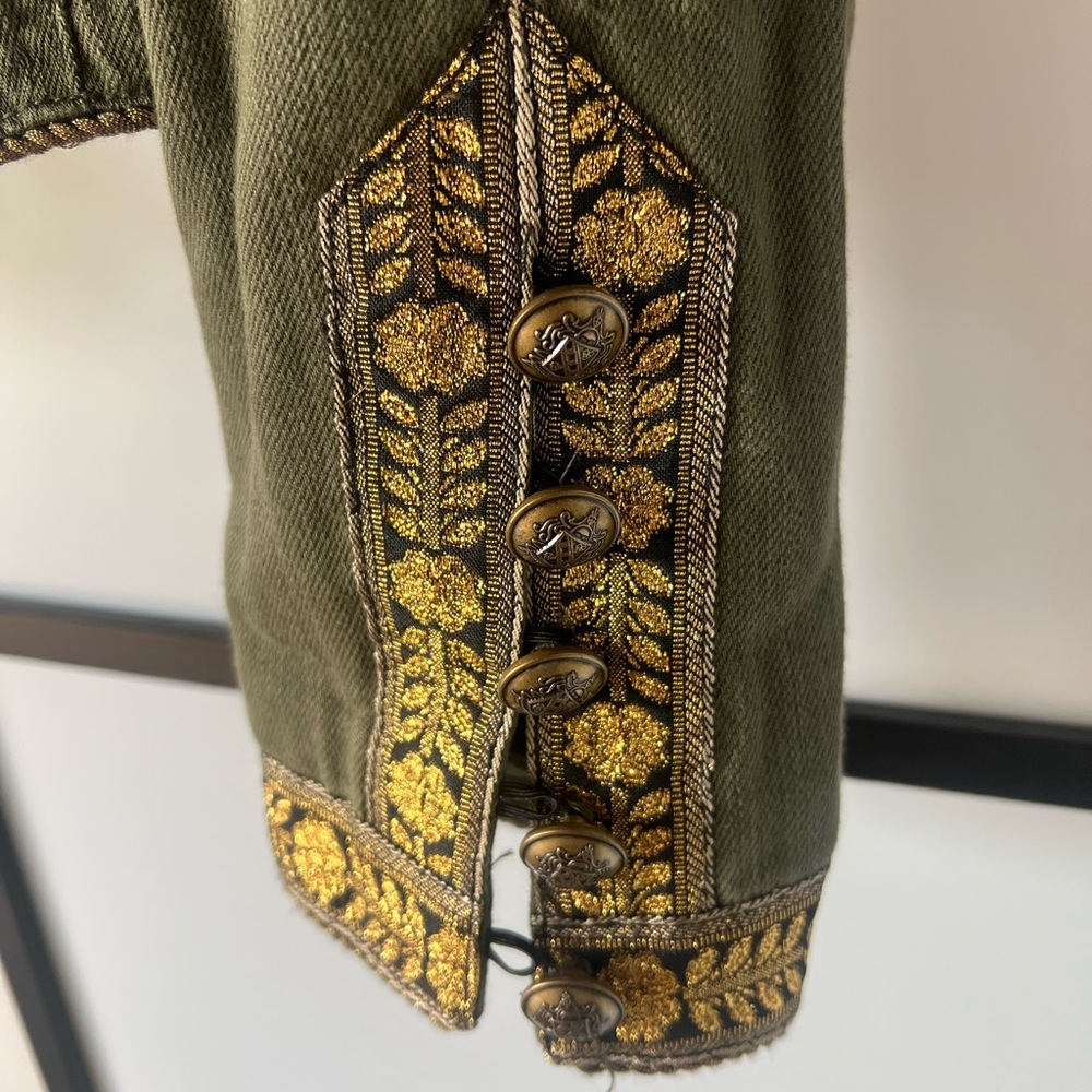 FREE PEOPLE military style  Olive Green Garment with Gold Accents - Picture 4 of 6